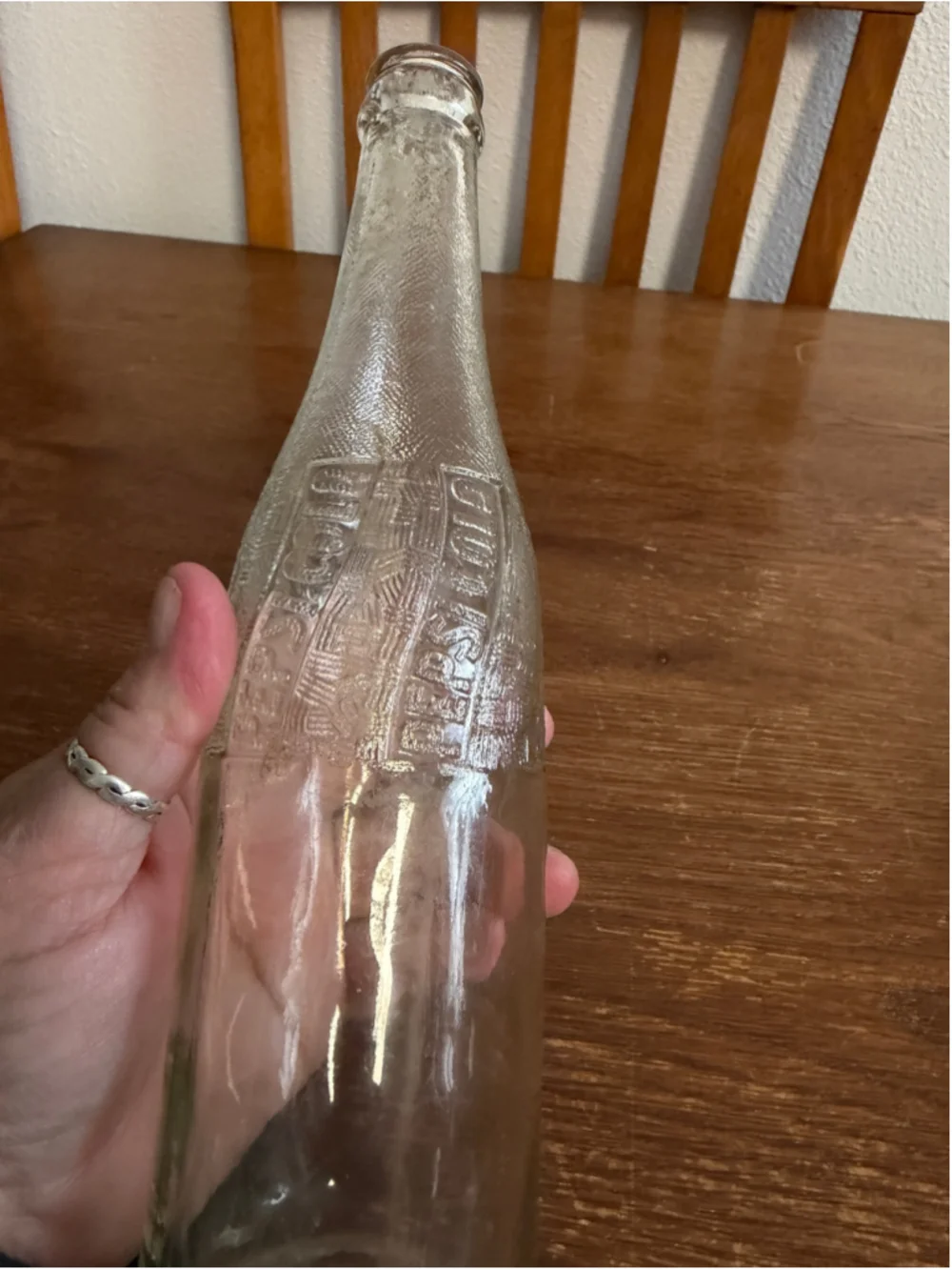 Vintage Embossed Pepsi-Cola Clear Glass Soda Bottle Textured Swirl Design Collec